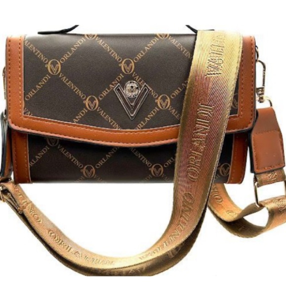 Valentino Orlandi Brown and Gold Crossbody Bag